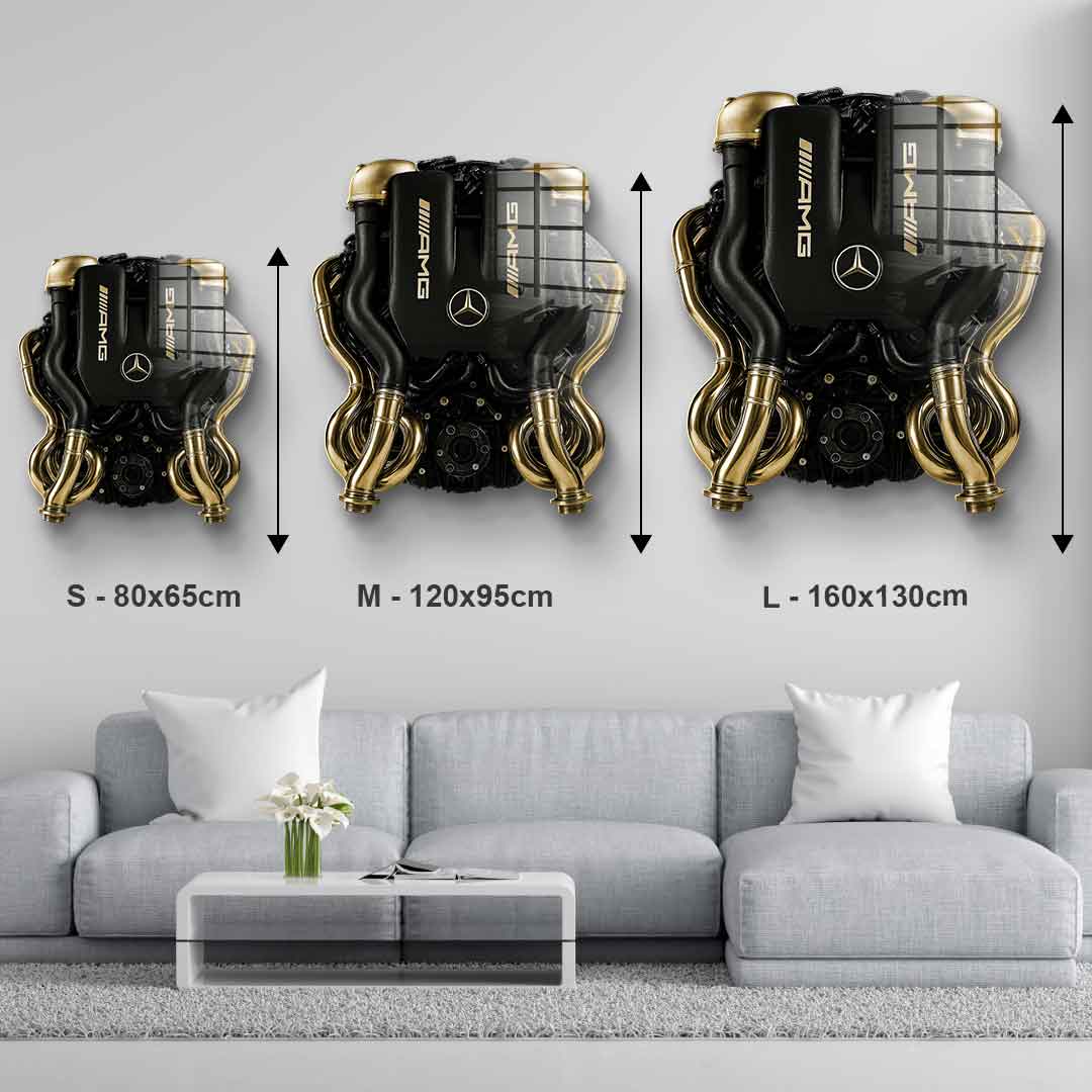 Wandskulptur Mercedes V8 Engine - Blattgoldbild