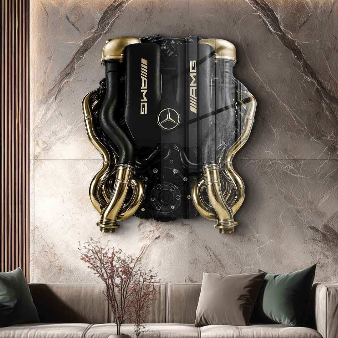 Wandskulptur Mercedes V8 Engine - Blattgoldbild