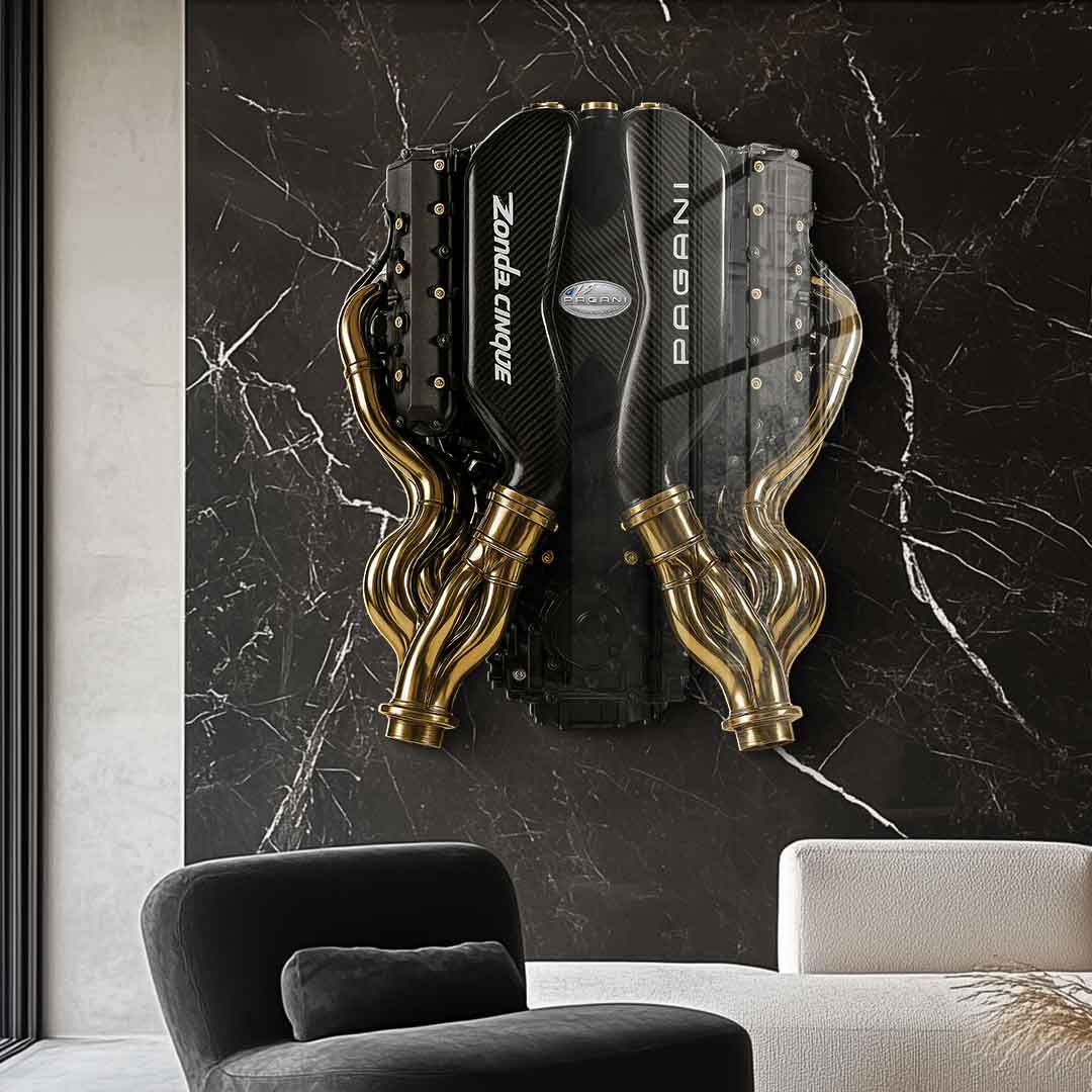 Wall sculpture Pagani Engine - gold leaf